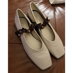 Ana Palma Flats Cream Leather Slip Beige Tortoise Chain Shoes EU 40